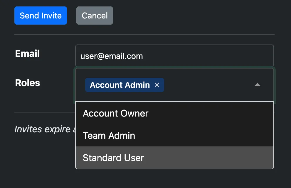 Invite user form