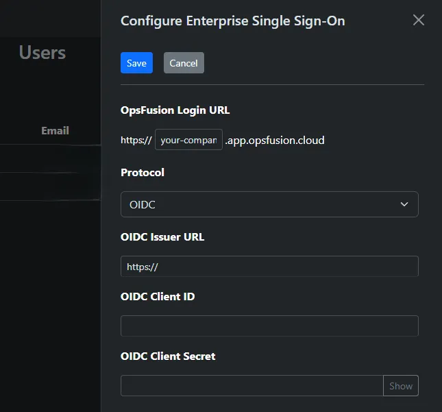 OIDC setup form