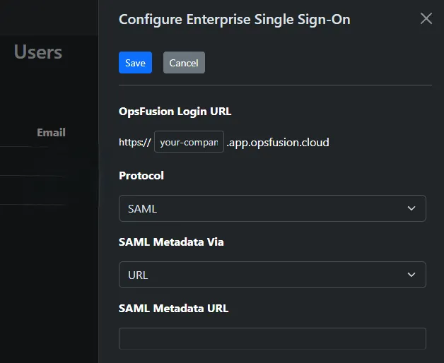 SAML setup form
