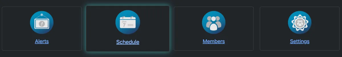Team page with Schedule tile
