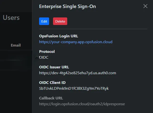 Viewing the Enterprise SSO configuration